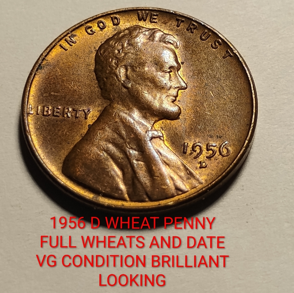 ✅❤️1956 D Wheat Penny VERY GOOD CONDITION VINTAGE COIN FULL WHEATS